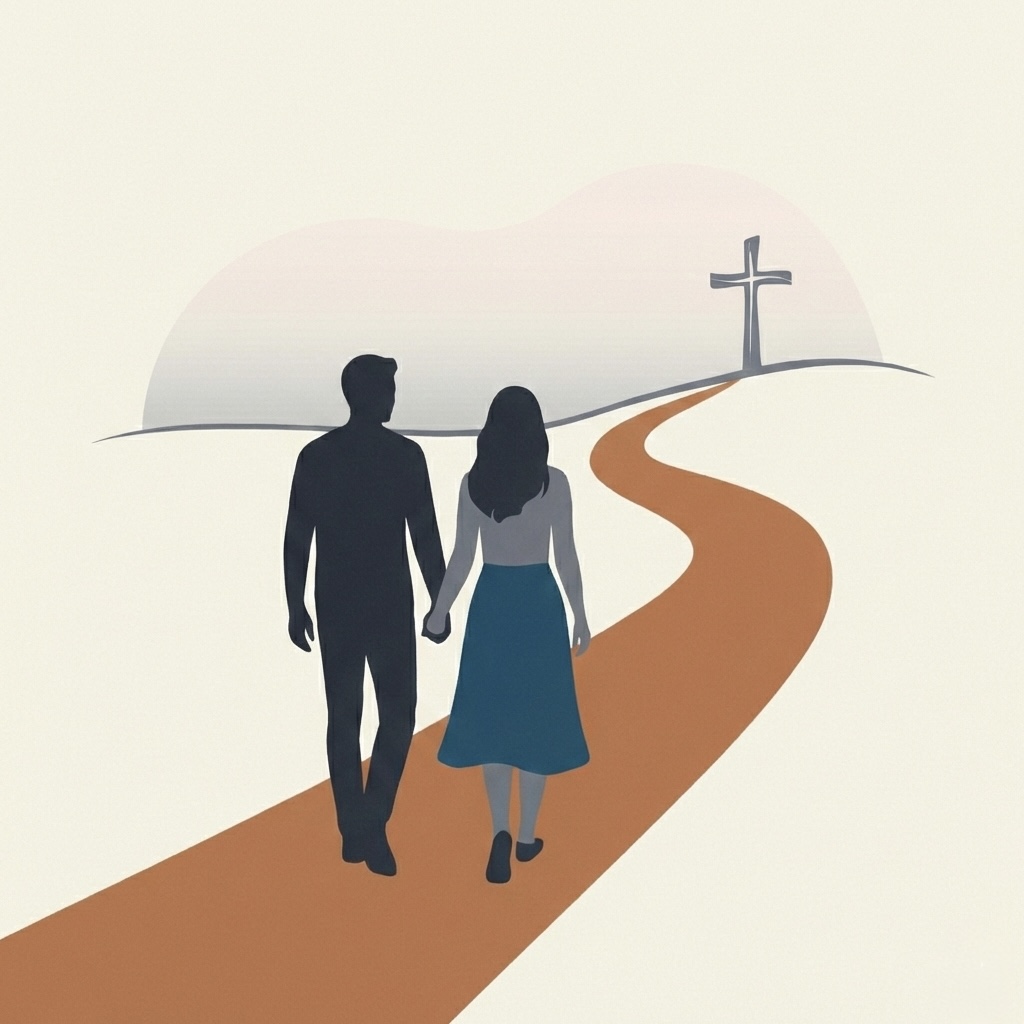 Pareja caminando hacia la Cruz